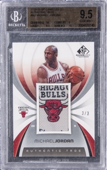 2005-06 SP Game Used "Authentic Tags" #MJ Michael Jordan Chicago Bulls Logo Game Used Tag Card (#3/3) – BGS GEM MINT 9.5